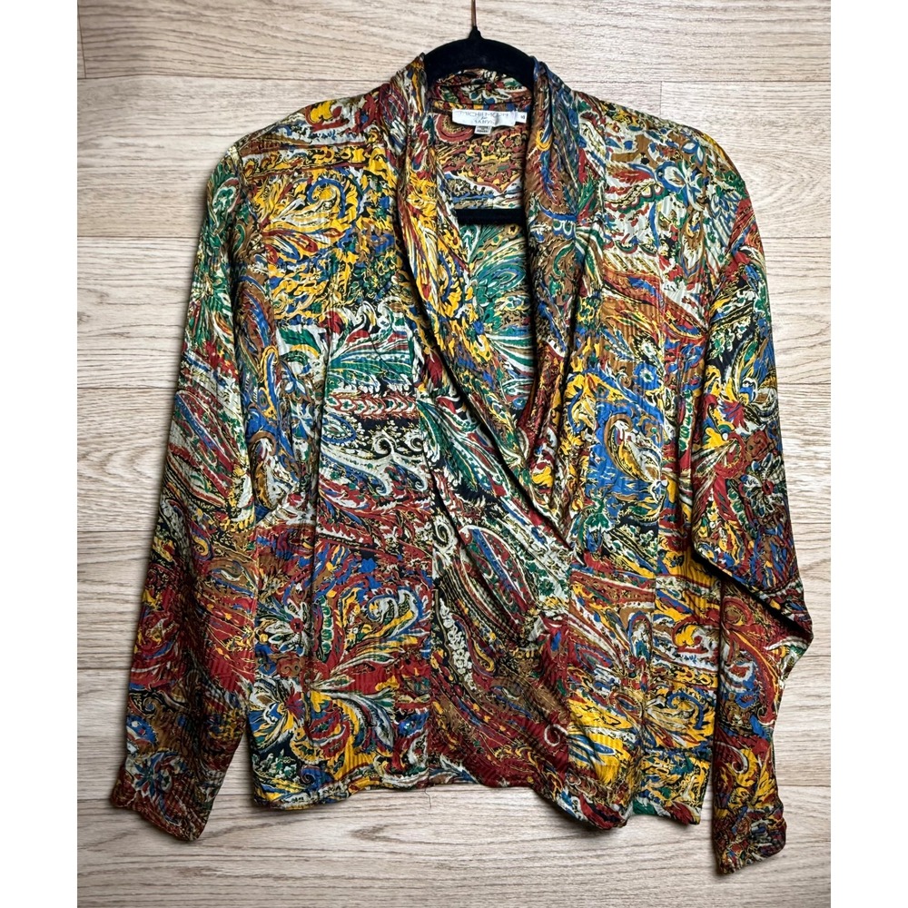 Michii Moon for Sanyo Silk Paisley Blouse Jacket Vintage Boho Luxe 10